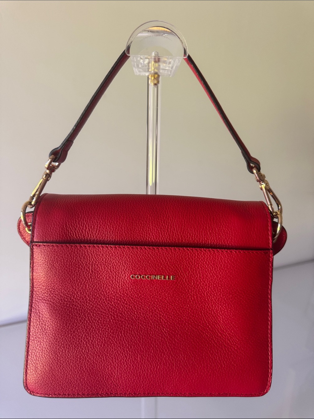 Coccinelle Ambrine Bag Red Leather Rattan with Shoulder Strap and Scarf - Picture 4 of 16